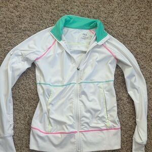 Fila Women's White Ski Jacket with Pink and Teal Highlights